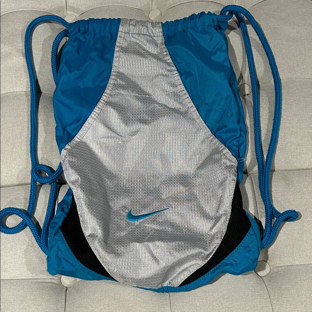 Nike Blue and Gray Drawstring Bag